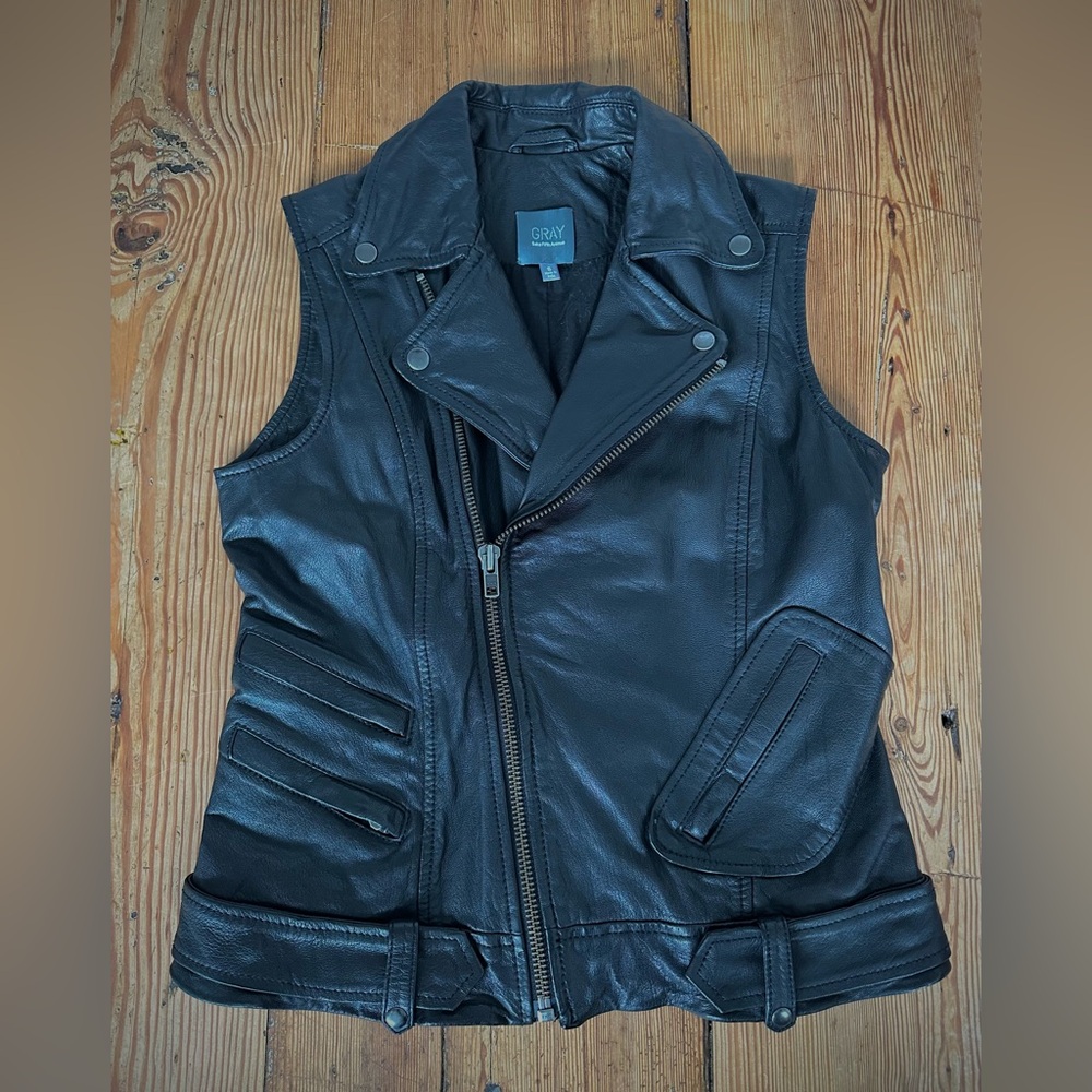 Gray Saks Fifth Avenue leather Vest women